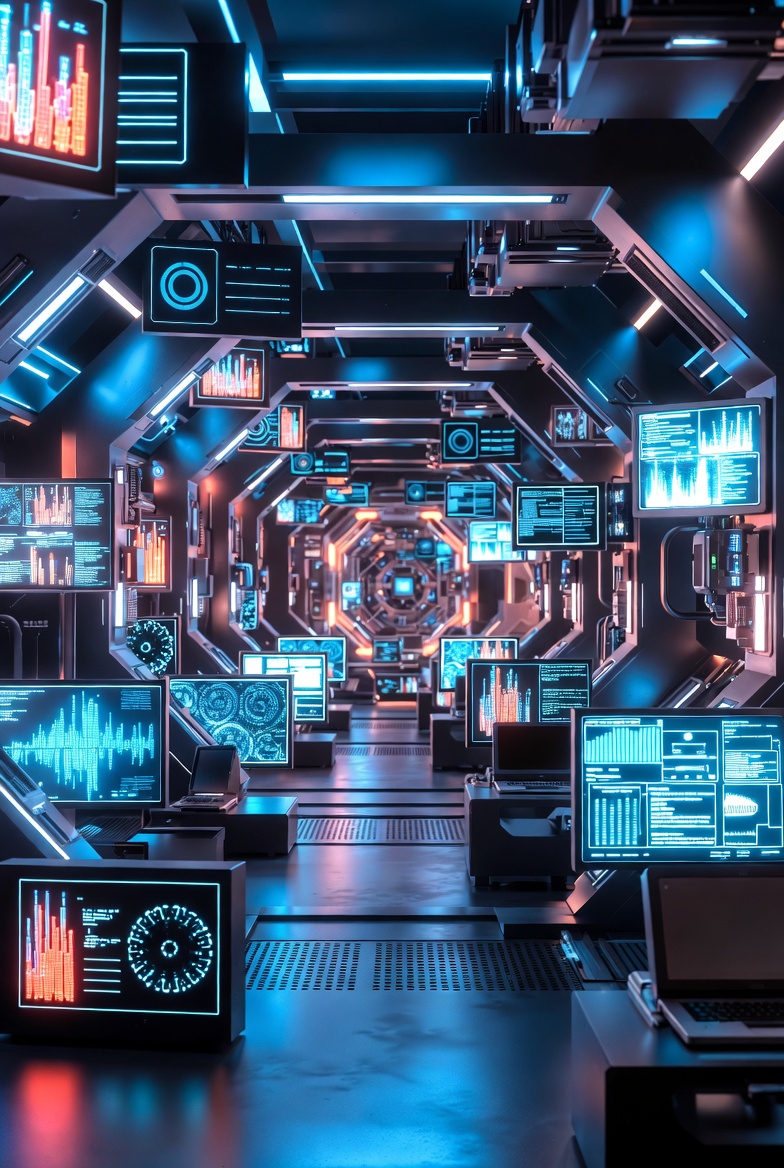 A futuristic technological environment with unused advanced systems, highlighting inaction despite capability.