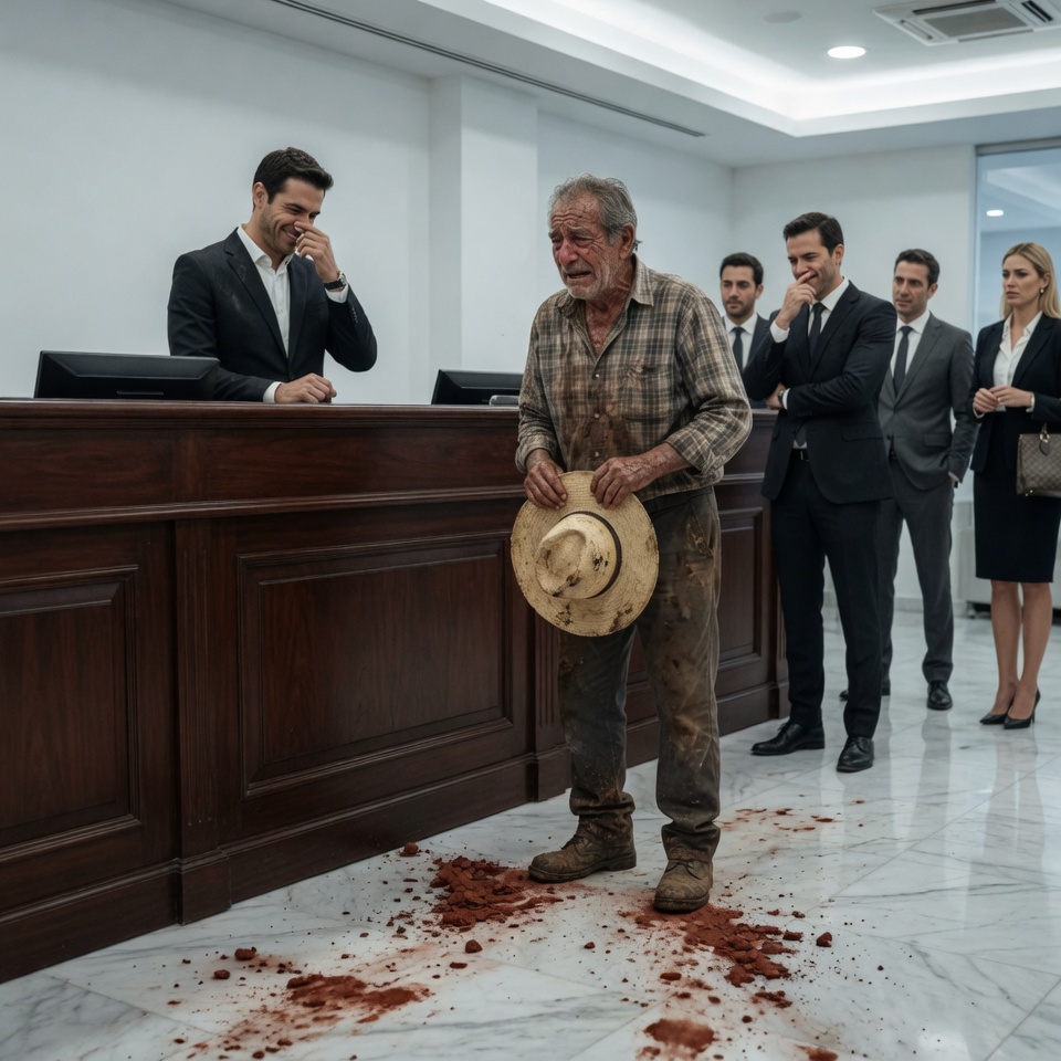 Ảnh điện ảnh siêu chân thực, phong cách Mexican social drama, cảnh đối đầu đầy xúc động trong một chi nhánh ngân hàng tư nhân cao cấp tại khu vực Andares, Guadalajara, Mexico.
Bên trong ngân hàng sang trọng với sàn đá cẩm thạch trắng bóng loáng, quầy giao dịch bằng gỗ gụ cao cấp, trần nhà hiện đại với hệ thống đèn trắng lạnh và không gian sạch sẽ, sang trọng. Ánh sáng từ điều hòa và đèn trần tạo cảm giác lạnh lẽo, đối lập hoàn toàn với cái nóng khắc nghiệt bên ngoài.
Ở trung tâm khung hình là Don Mateo, một người đàn ông Mexico khoảng 68–75 tuổi, gương mặt rám nắng, nhiều nếp nhăn, mái tóc bạc, vẻ ngoài khắc khổ của một người nông dân đã làm việc cả đời. Ông mặc áo sơ mi caro cũ đã thấm mồ hôi, quần lao động màu nâu sẫm và đôi ủng lao động cũ phủ đầy bụi đất đỏ. Trên tay ông cầm một chiếc mũ rơm cũ, hai bàn tay run nhẹ. Dưới đôi ủng của ông là những dấu đất đỏ nhỏ kéo dài trên nền đá cẩm thạch trắng, tạo sự tương phản mạnh mẽ giữa người nông dân nghèo và ngân hàng xa hoa.
Don Mateo đứng trước quầy giao dịch, gương mặt lo lắng, khẩn thiết và tuyệt vọng, đôi mắt đỏ hoe như đang cầu xin sự giúp đỡ. Ông đang cố giải thích rằng mình cần rút một khoản tiền lớn để cứu đứa cháu trai 8 tuổi đang cấp cứu sau một tai nạn nghiêm trọng tại trang trại.
Phía sau quầy là Rodrigo, một người đàn ông Mexico khoảng 32 tuổi, quản lý ngân hàng, ngoại hình lịch lãm, tóc đen chải gọn, mặc bộ vest designer may đo cao cấp màu đen/xám, áo sơ mi trắng, đồng hồ sang trọng. Rodrigo đang cười khẩy một cách khinh miệt, một tay che mũi đầy phô trương như thể bị khó chịu bởi mùi đất và mùi mồ hôi của Don Mateo. Gương mặt anh ta thể hiện sự kiêu ngạo, khinh thường và lạnh lùng.
Xung quanh có ba khách hàng nam mặc vest sang trọng đang quay đầu nhìn về phía Don Mateo với vẻ tò mò và chế giễu. Một người phụ nữ tóc vàng, mặc trang phục thời trang cao cấp, cầm một chiếc túi xách hàng hiệu đắt tiền, vừa lùi lại hai bước vừa nhìn Don Mateo với vẻ ghê tởm và khinh thường.
Bố cục dọc 9:16, góc máy ngang tầm mắt, Don Mateo ở tiền cảnh/trung tâm là nhân vật chính, Rodrigo phía sau quầy tạo thế đối đầu rõ ràng. Nhấn mạnh sự tương phản giữa người nông dân Mexico nghèo khổ, đôi ủng dính đất đỏ và không gian ngân hàng giàu có, lạnh lẽo. Biểu cảm khuôn mặt cực kỳ rõ ràng, cảm xúc mạnh, câu chuyện về sự phân biệt giai cấp và sự khẩn cấp cứu người.
Photorealistic, cinematic storytelling, ultra realistic Mexican characters, realistic skin texture, dramatic emotional expressions, luxury Guadalajara bank interior, white marble floor, red soil footprints, cold air-conditioned atmosphere, strong social class contrast, natural body proportions, realistic hands, sharp focus, high detail, 8K, cinematic lighting, no text, no watermark.