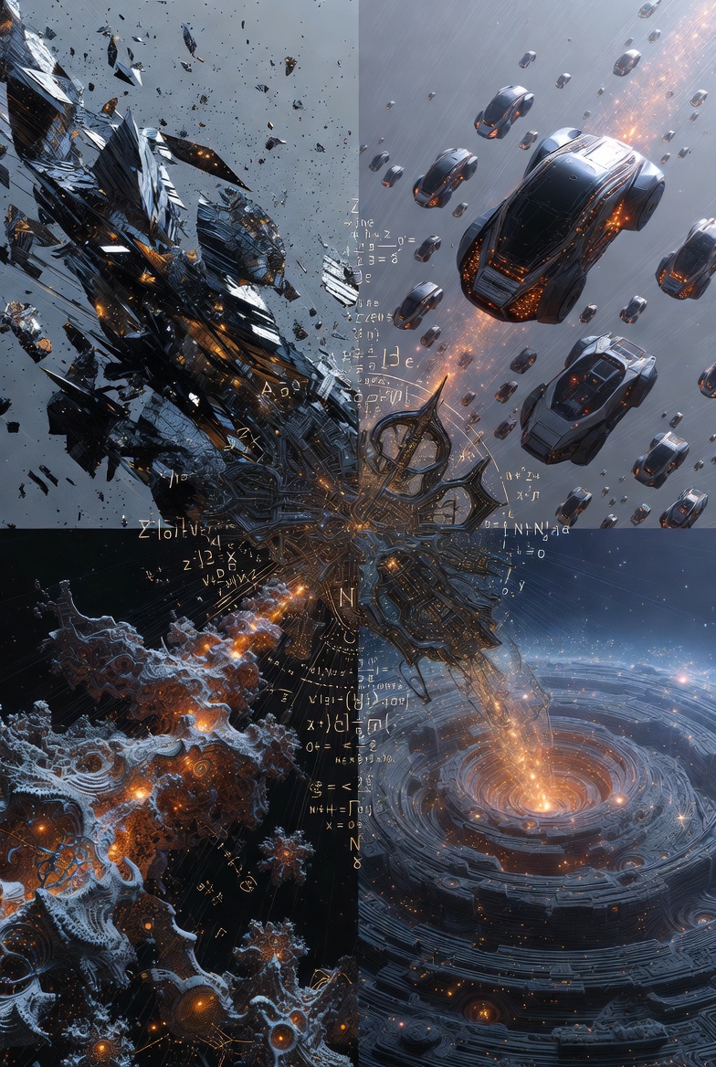 A conceptual abstract artwork on N² scaling with five elements around a central spine, featuring text and biblical quote.