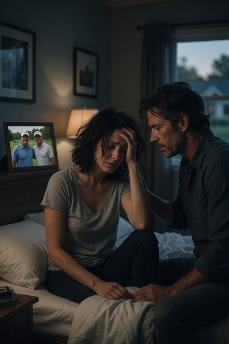 The husband spends all day playing golf and comes home every night complaining of being "tired," so the wife, feeling "helpless," has an affair with her husband's best friend while he's away!