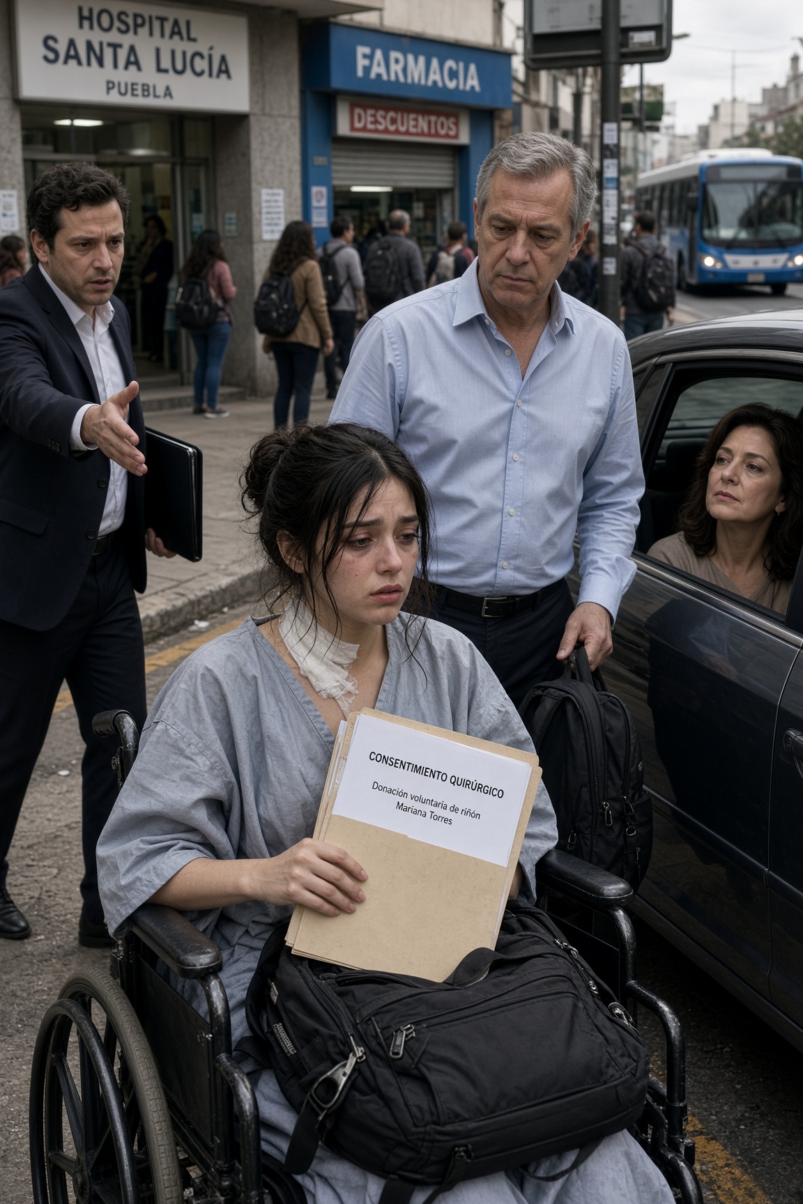 Después de quitarme el riñón, papá me llevó en silla de ruedas a una parada del camión y trabó los frenos. “Tu cuarto es de Mariana. Los repuestos no vuelven a casa”. Guardé el expediente clínico en vez de suplicar. El consentimiento quirúrgico decía que yo había aceptado antes del choque, y a él se le fue el color de la cara.
La parada estaba frente al Hospital Santa Lucía, en Puebla, junto a una farmacia con la cortina medio baja y una fila de gente esperando el camión como si mi vida no acabara de partirse sobre la banqueta.
El aire olía a medicina, gasolina vieja y pan dulce de una bolsa que alguien apretaba contra el pecho. Yo tenía la venda fresca, la boca seca y una punzada en el costado que subía hasta mis costillas cada vez que respiraba demasiado hondo.
Yo tenía veintiocho años.
No una vida terminada.
No un cuerpo de repuesto.
Mi papá, Raúl Torres, acomodó mi mochila sobre mis rodillas con la calma de quien deja una bolsa del mandado en una silla cualquiera.
“Ahí traes tus cosas”, dijo.
No traía mis cosas. Traía una blusa arrugada, mi cargador, una copia borrosa del alta médica y un expediente beige que una enfermera me había metido a escondidas cuando escuchó a mi mamá reírse en el pasillo.
Alicia, mi mamá, estaba dentro del coche. No se bajó. Sólo abrió la ventanilla y me miró como si yo fuera un trámite que les hubiera salido más caro de lo esperado.
“Mariana sí tiene esposo”, dijo. “Mariana sí tiene futuro”.
Mariana era la esposa de mi hermano Sebastián.
También era la mujer que, según ellos, necesitaba mi riñón más que yo.
Lo último que yo recordaba era manejar bajo la lluvia hacia mi departamento. El parabrisas golpeaba rápido, los faros se estiraban sobre el pavimento mojado y un taxi se me cerró de pronto. Escuché el golpe seco. Después, nada.
Cuando desperté, había una lámpara blanca encima de mí, una enfermera revisando el monitor y un dolor tan profundo en el costado que pensé que me habían abierto por la mitad.
Pregunté qué me habían hecho.
El doctor Rivas bajó la mirada antes de contestar.
“Hubo una cirugía de urgencia”.
“¿Y mi riñón?”
Su silencio me contestó antes que su boca.
Entonces entró mi papá, peinado, limpio, con esa sonrisa tranquila de hombre que ya decidió por todos y espera que los demás sólo obedezcan.
“Salvaste a Mariana”, dijo. “Tu cuñada lo necesitaba más que tú”.
Intenté incorporarme, pero el dolor me dobló.
“Yo no firmé nada”.
“Por eso firmamos nosotros”, contestó.
Ahí entendí que el choque no era lo peor que me había pasado.
Lo peor estaba parado junto a mi cama.
Ese mismo día, mientras todavía me temblaban los dedos por la anestesia, me llegó una notificación de mi trabajo. Recursos Humanos había recibido mi renuncia por “limitaciones permanentes”. Minutos después, otra alerta: mi póliza de gastos médicos aparecía cancelada. Luego el banco avisó que mi fondo de emergencia, seis años de ahorro, había sido transferido a una cuenta de Sebastián.
No era descuido.
Era proceso.
Primero mi cuerpo. Luego mi sueldo. Después mi casa.
Cuando pregunté por mi departamento, mi papá ni siquiera fingió pena.
“Ya hablé con el casero”, dijo. “Mariana va a recuperarse en tu cuarto de la casa. Tú siempre sabes arreglártelas”.
A las tres de la tarde, me sacó en silla de ruedas. El elevador olía a cloro. En la recepción, una señora cargaba flores y un niño se comía una paleta sin saber que a mí me acababan de quitar una parte de la vida con papeles que no había firmado.
Tres calles después, mi papá se detuvo.
La farmacia bajó más la cortina. Un camión soltó aire frente a nosotros. La gente volteó apenas un segundo y volvió a mirar la avenida.
Ahí trabó los frenos.
Ahí dijo que los repuestos no volvían a casa.
No lloré.
No porque fuera fuerte, sino porque si lloraba iba a dejar de escuchar. Y yo necesitaba escucharlo todo: el tono de mi mamá, la frase exacta de mi papá, la placa del coche, el nombre de la enfermera que no quiso mirarme de frente y el peso caliente del folder beige contra mi abdomen.
Dentro venía el consentimiento quirúrgico.
Una hoja decía que yo donaba voluntariamente un riñón a Mariana Torres, de manera libre, consciente y sin presión familiar.
Otra decía que aceptaba no reclamar daños al hospital.
La tercera fue la que me dejó sin aire.
Era una renuncia laboral, fechada antes de que yo despertara, donde mi firma decía que aceptaba quedar incapacitada y dejar mi puesto.
Mi firma.
Pero no mi letra.
Saqué mi celular con la mano temblando y marqué al único abogado cuyo número todavía recordaba: Damián Herrera, un cliente de la oficina que una vez me dijo que, si mi familia seguía usando mi sueldo como cajero, algún día iba a necesitar pruebas.
No contestó al primer intento.
Mi papá ya estaba abriendo la puerta del coche.
Entonces escuché mi nombre detrás de mí.
“Ximena Torres”.
No era mi padre.
Era Damián, cruzando la calle con una carpeta negra bajo el brazo, mirando mi pulsera de hospital como si acabara de confirmar algo terrible.
Se agachó frente a mí. No me preguntó si estaba exagerando. No me pidió que respirara. No me dijo que la familia a veces se equivoca.
Sólo extendió la mano.
“Dame el expediente. Ahora”.
Abrí el folder.
Damián leyó tres líneas.
Luego levantó la mirada hacia mi papá.
“El consentimiento está fechado dos meses antes del choque”.
Mi papá se quedó inmóvil.
Por primera vez desde que desperté, dejó de sonreír.
Y cuando Damián volteó la hoja, vi que todavía no habíamos llegado a la firma más peligrosa...