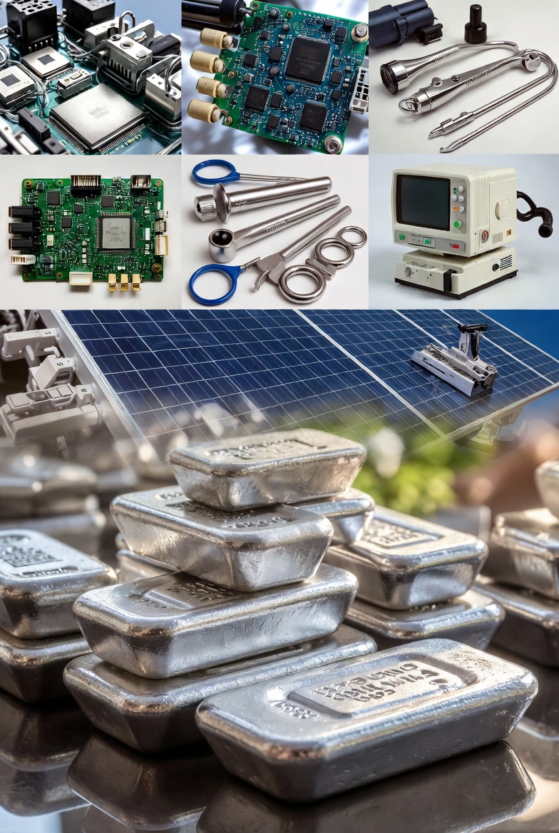 Silver is used in electronics, photovoltaics and medical instruments