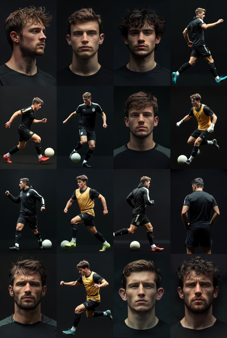 action, football kicking, soccer: textless numberless digitless blank plain unmarked unbranded text-free number-free digit-free no markings no labels no logos no typography no alphanumeric no jersey no shirt numbers no kit numbers no equipment numbers no writing no symbols completely devoid of any letters numbers digits characters readable elements typography
vertical portrait 1080x1920 9:16 aspect ratio, photorealistic clean minimalist athletic motivational football trials preparation scene young aspiring players Premier Football UK
strict enforcement: every clothing item plain blank simple training wear unmarked athletic top shorts tracksuit hoodie jacket, blank surfaces no numbers digits logos branding markings on shirts shorts socks boots gloves bags balls equipment phone screens notebooks signs posters clocks timers scoreboards any object, plain generic unbranded sportswear only, avoid chest back views where markings could appear use side back low angle face focus cropped torso lower body emphasis
safe zones top 15% bottom 20-25% simpler less detail for overlay, full bleed edge to edge sharp high res professional photography style, consistent dark green black pitch tones high contrast white gold yellow energy accents
only allowed: very small subtle semi-transparent white "Premier Football UK" bottom right corner tiny ~8% height nothing else
Generate exactly 18 images numbered 1-18 pure visual scenes:
1. young male footballer pushing mental limits intense focused expression during hard training session side view plain blank training wear
2. young player physically testing himself in competitive drill against opposition back view or low angle plain unmarked kit
3. young footballer receiving feedback data from coach or tablet abstract scene plain training environment no screens visible
4. realistic self-assessment moment young player reflecting seriously on pitch plain tracksuit thoughtful pose
5. young aspiring player looking up at high-level academy or pro stadium gate from outside realistic limit awareness
6. passionate young footballer showing deep love for game emotional intense training moment eyes full of drive
7. off-pitch daily training discipline young player working out in gym or field plain athletic wear consistent effort
8. hydration and smart recovery scene young player drinking water bottle plain bottle foam roller nearby no labels
9. elite performer young player making positive impact during match simulation dynamic action plain kit
10. young footballer demonstrating maximum effort every second focused sprint or skill plain unmarked training gear
11. young player signing first professional contract moment handshake with scout or coach celebratory but realistic
12. off-pitch preparation leading to success young player organised packing bag night before plain items calm vibe
13. passionate drive young male footballer celebrating small win or goal plain training kit joy expression
14. realistic pathway building young player training at appropriate level academy-style pitch plain wear
15. mental toughness test young player overcoming challenge push-up or endurance drill side back view
16. physical measurement scene young player in one-on-one duel intense competition plain athletic clothing
17. core talent passion portrait young healthy footballer serious passionate gaze plain blank top
18. motivational call-to-action young player running toward bright future European pitch epic energy plain kit
identical consistent style pure visuals zero text zero numbers zero digits zero alphanumerics blank everything enforced