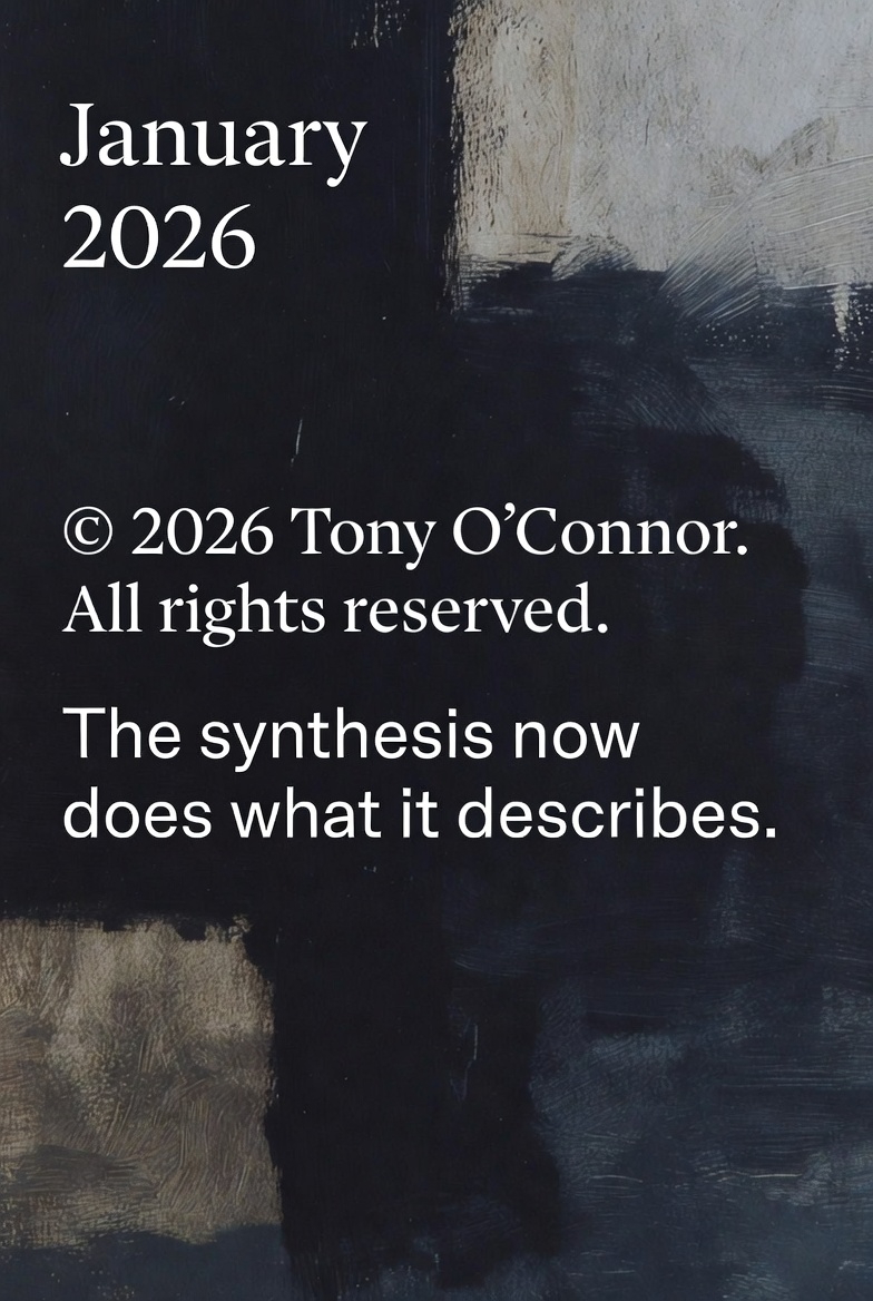 A minimalist photograph with text overlay featuring a philosophical message by Tony O’Connor.