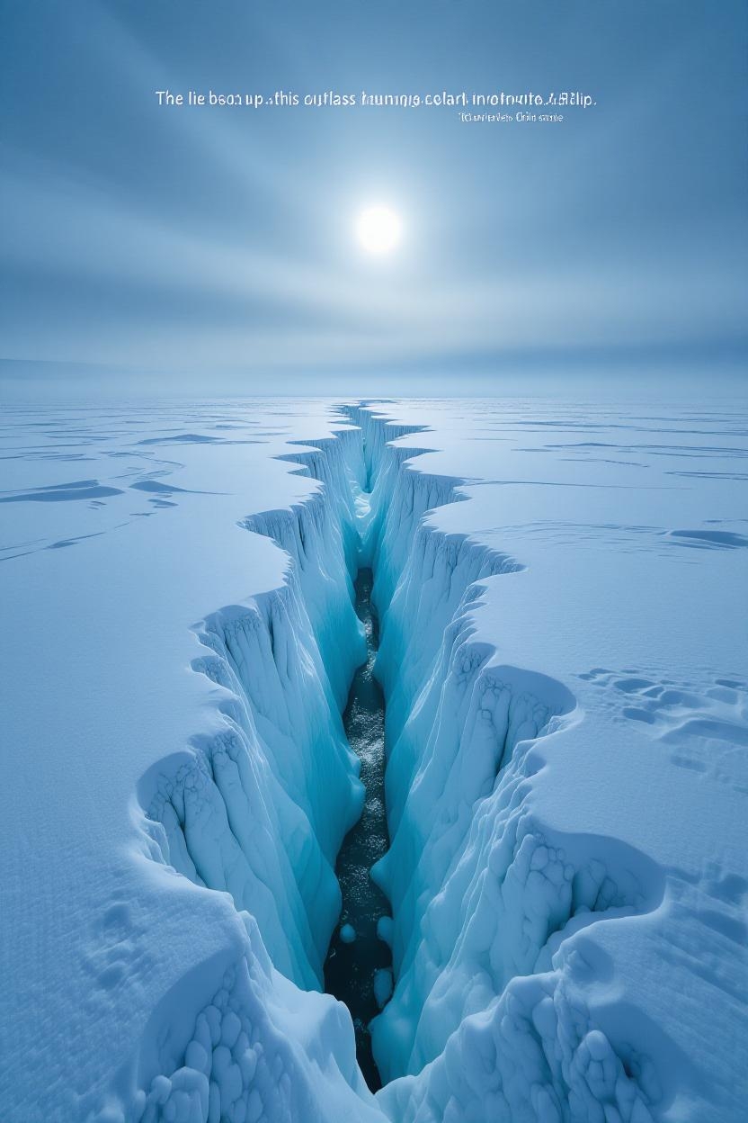 A wide-angle composition of an endless, frozen arctic plain under a pale, silvery moonlight, where the text 'The lie boots up: this outlasts hunger. Wind laughs, rats log into BIOS of history: loading... loading... blip. Recursion? Same crash, same physics, different OS. 3200 BCE grain dies. 2022 Starlinks burn. Tomorrow? Your phone. Wind doesn't update. The system speaks.' is etched into a massive, ice-encrusted slab, surrounded by faint, glowing phosphorescent algae.