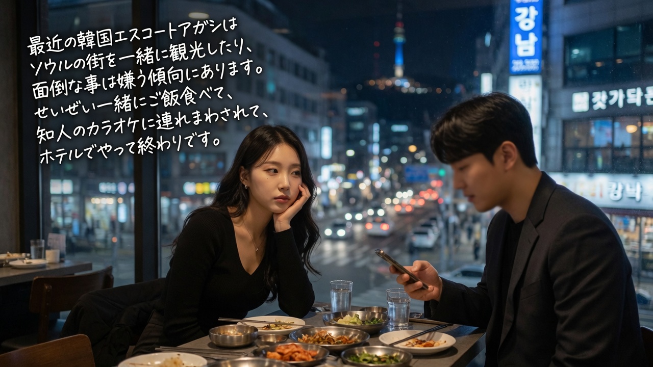 アガシネット|韓国全域 最新風俗事情 | エスコートアガシ 最近の韓国エスコートアガシはソウルの街を一緒に観光したり、面倒な事は嫌う傾向にあります。せいぜい一緒にご飯食べて、知人のカラオケに連れまわされて、ホテルでやって終わりです。