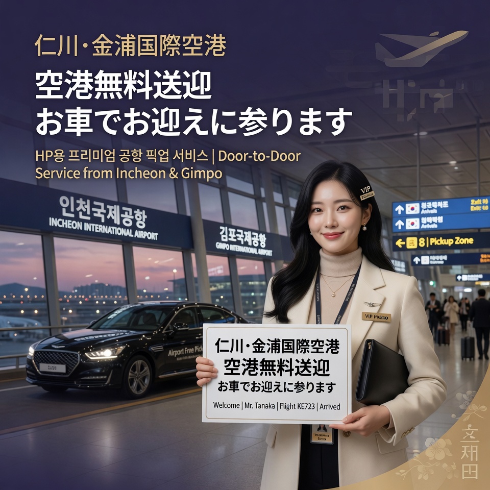 仁川・金浦国際空港・空港無料送迎・お車でお迎えに参ります。 ※HP用のバナー、美しい韓国人女性