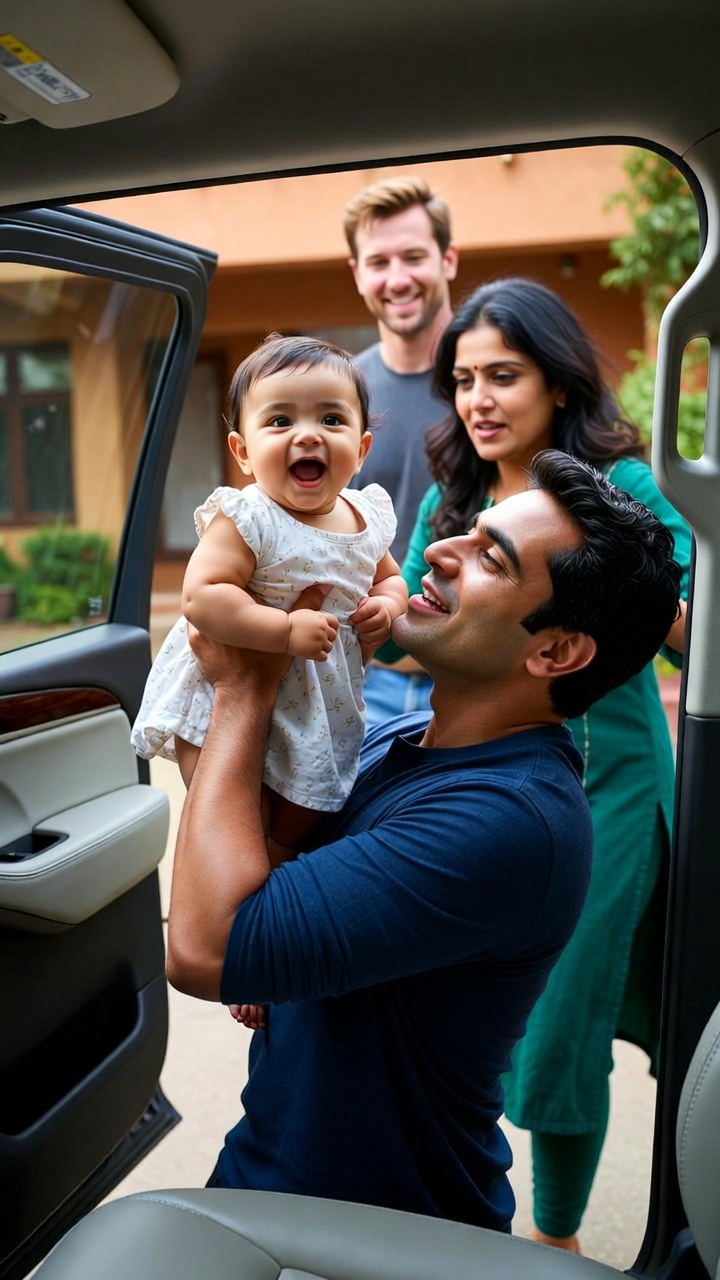 A family reunion with Nisha, Harish, Neetu, and Johnny in a warm courtyard.