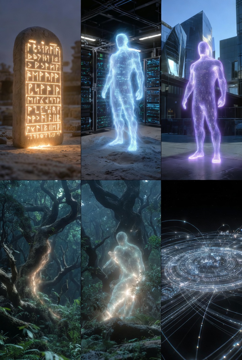 Five spectral entities emerge in diverse settings, symbolizing unintended consequences of large-scale coordination.