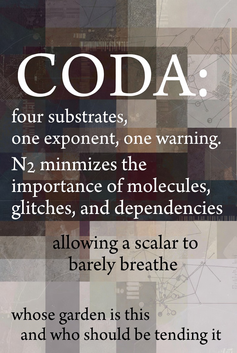 A conceptual abstract artwork exploring computation and intention with layered geometric shapes and text.