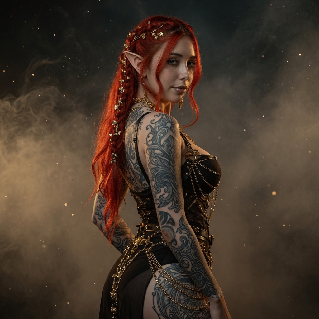 Red Elf in Black and Gold Template — Grok Imagine